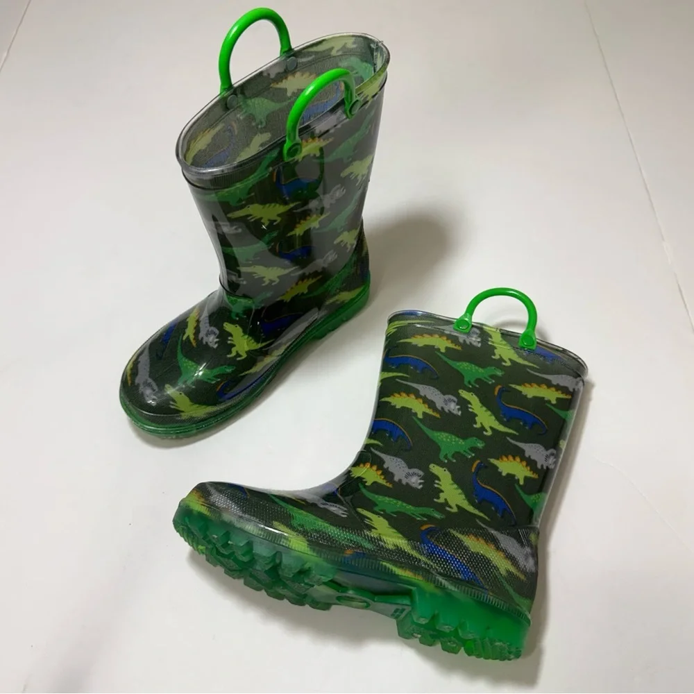 Primark Dinosaur Rain Boots Green Dinosaur Print - Kids Size 13